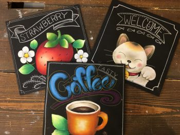 奈良チョークアート教室　ぎんのいすart works 体験レッスン コーヒーカップ　猫　いちご