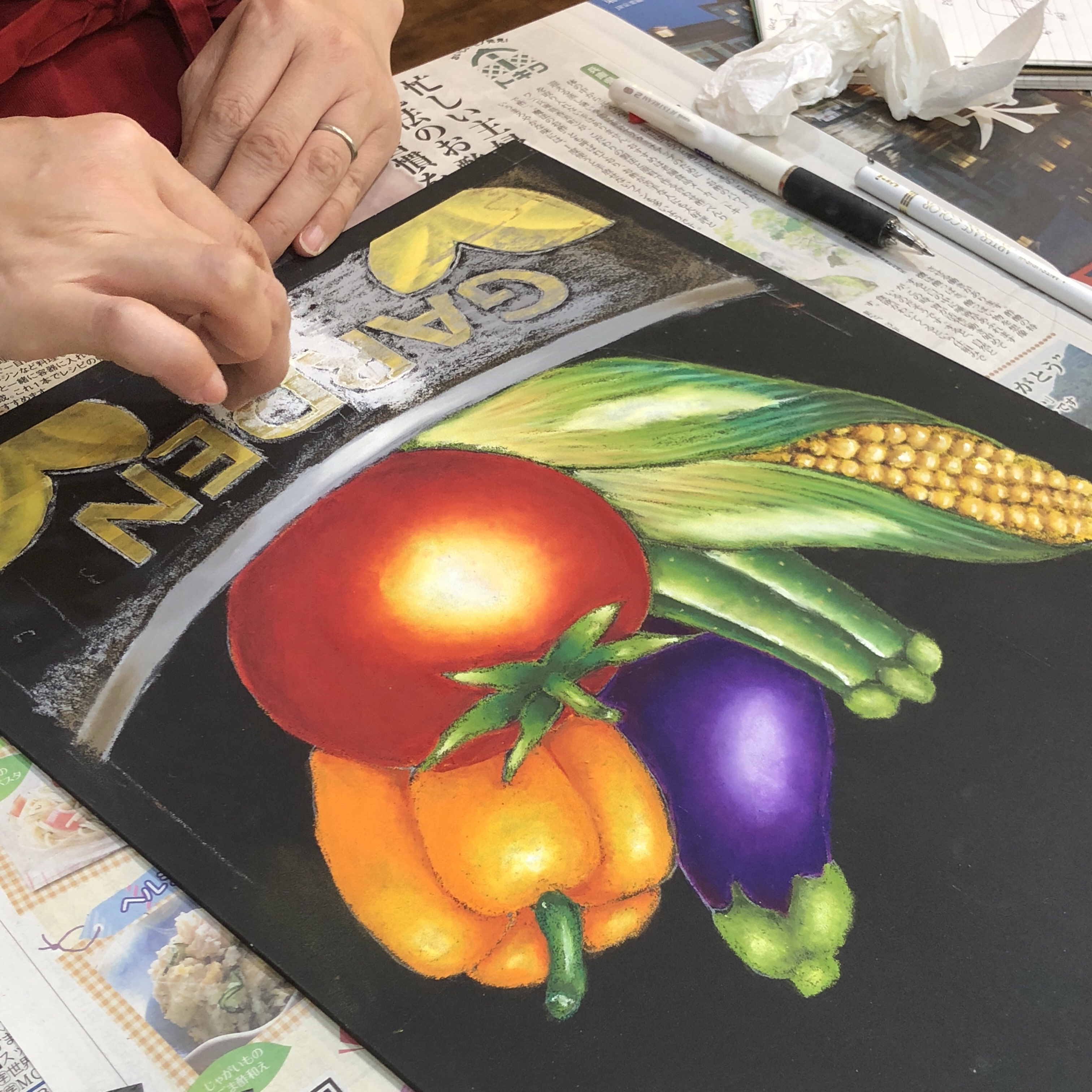 基礎課程1☆夏野菜盛り ＊チョークアート　＊ぎんのいす　ART WORKS