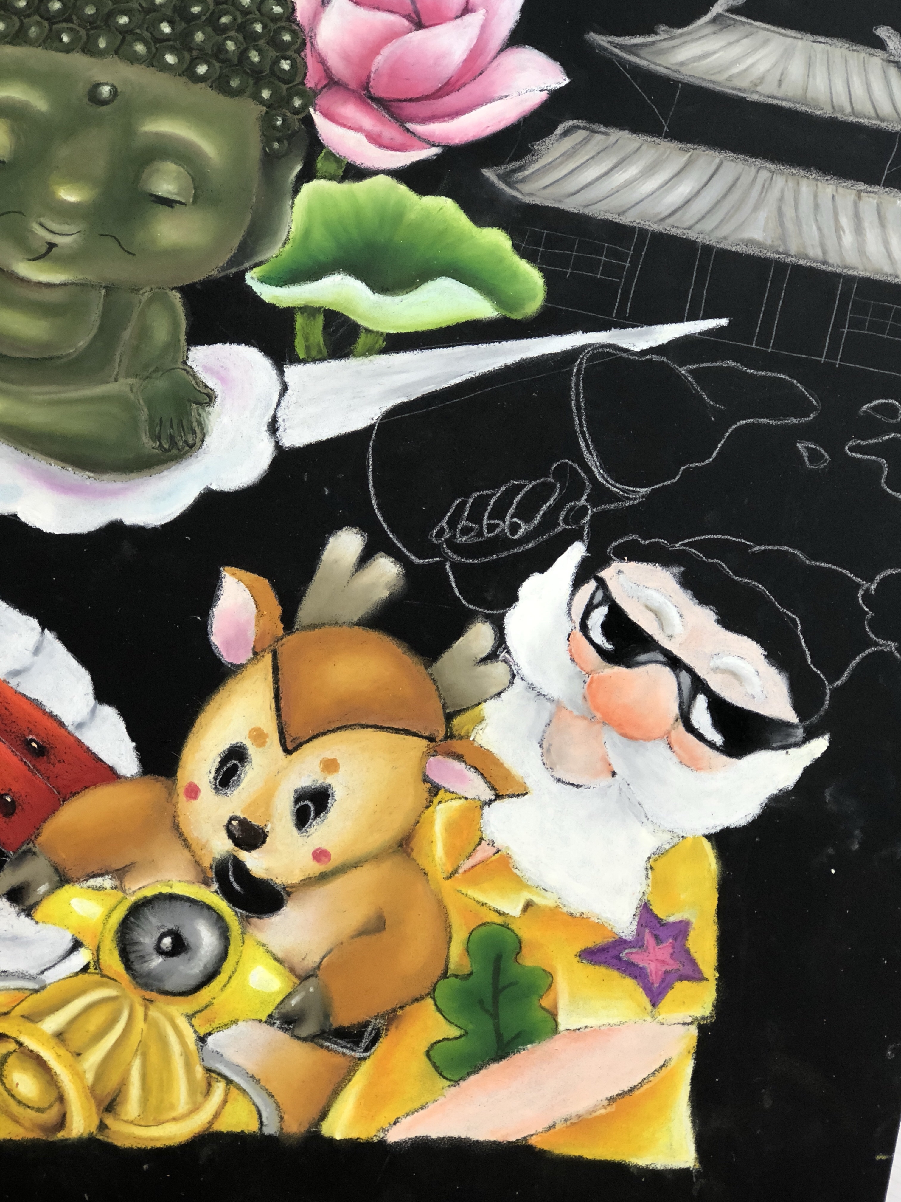 サンタクロース　大仏　チョークアート