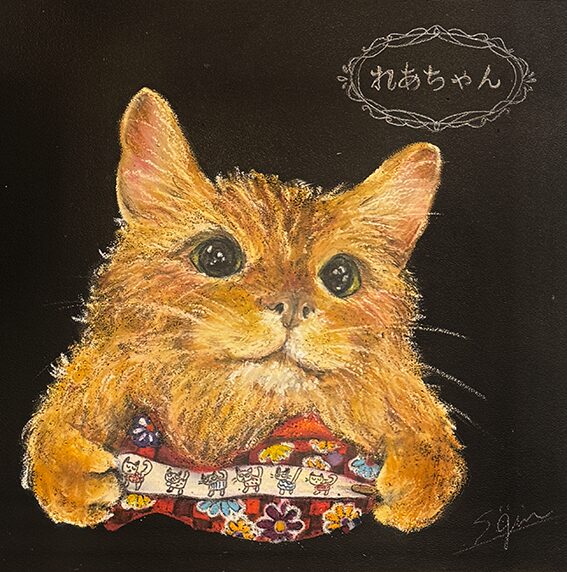 チョークアート ペット似顔絵 ペット肖像画 猫 オイルパステル画